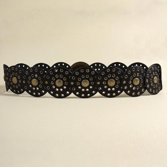 Y2k Wide Boho Disc Belt for Women Vintage Concho Leather Disk Belts Western Wais - Picture 6 of 7